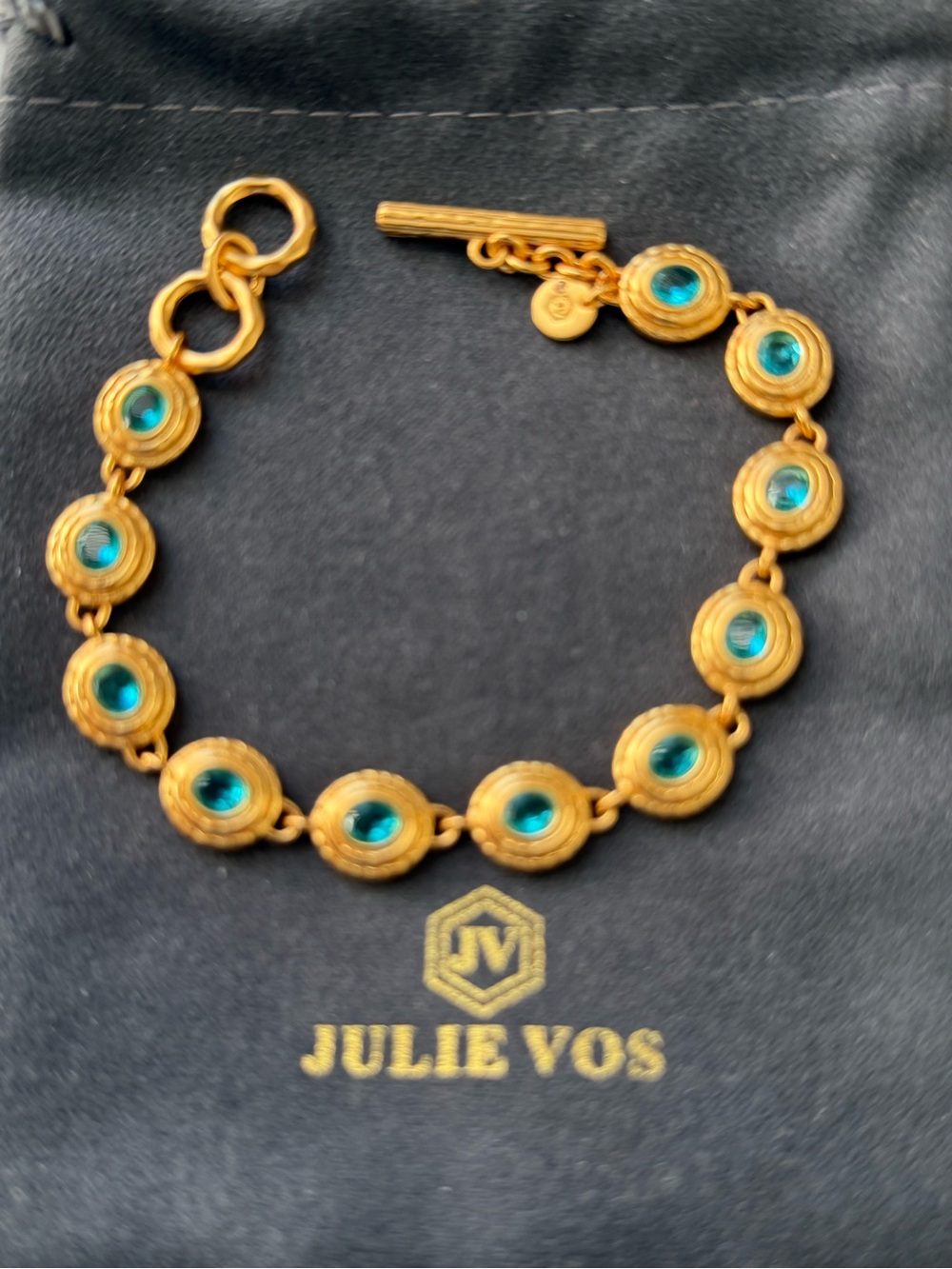 NWOT Julie Vos Gold Bracelet with Teal Cabochons